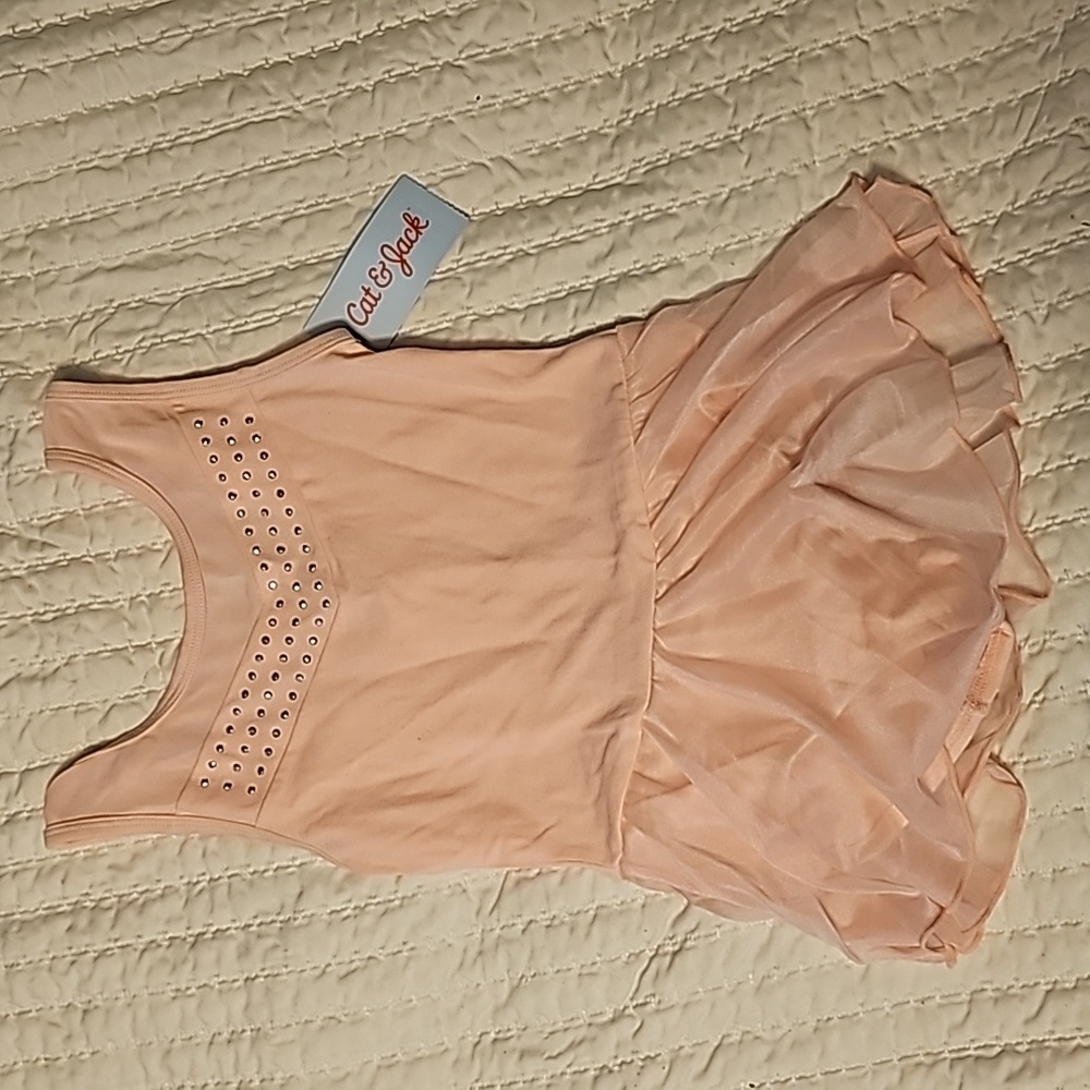 Cat & Jack Pink Sleeveless Leotard with Sheer Shirt Attached - Size 6/6X